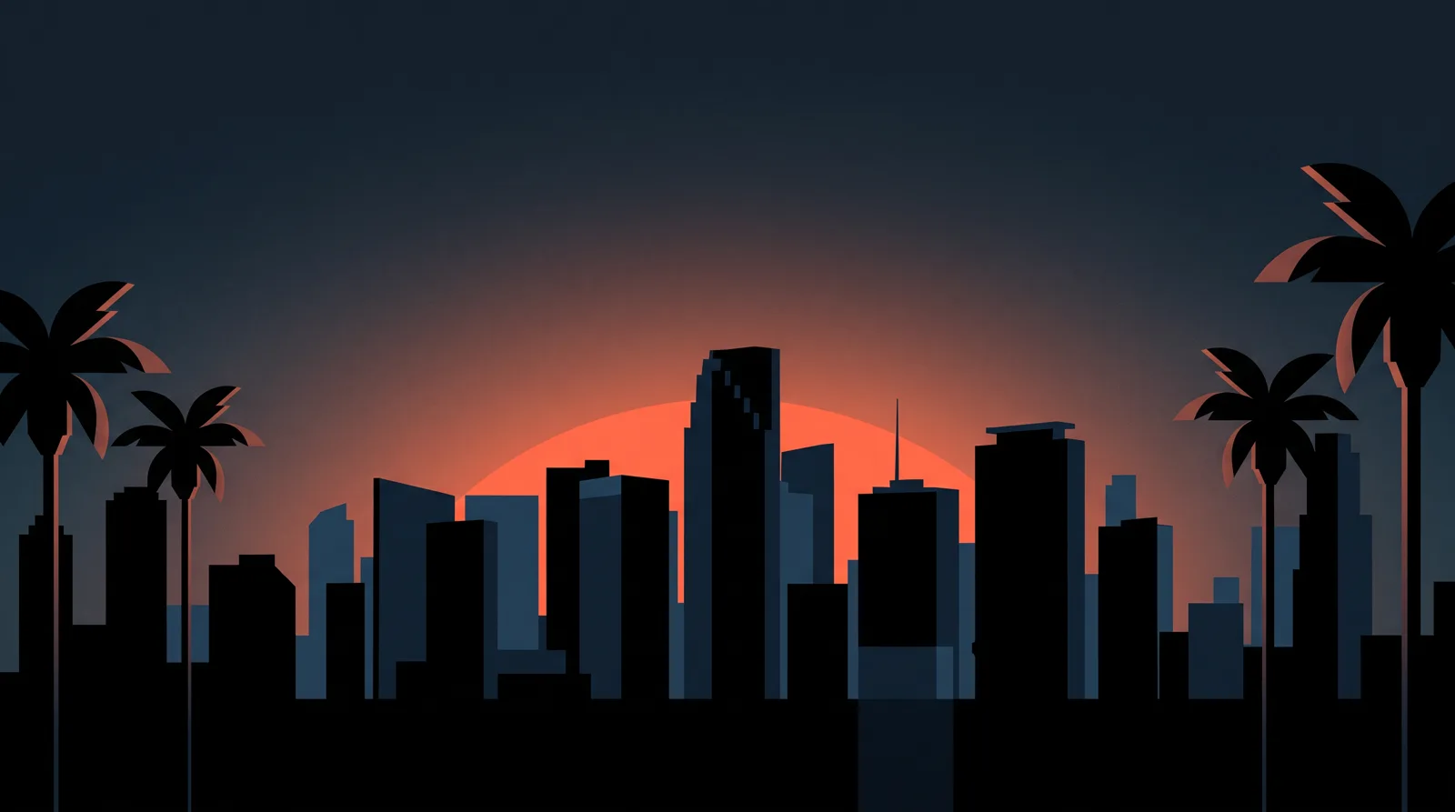 Abstract illustration of Miami skyline at dusk representing local community presence
