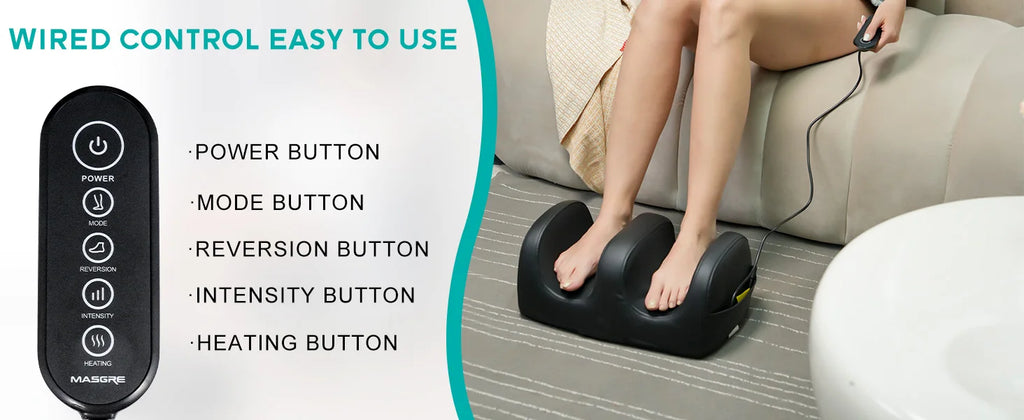 Masgre Electric Foot Massager Machine with Heat Shiatsu Kneading Feet Calf Massagers for Relaxation Plantar Fasciitis Remoted