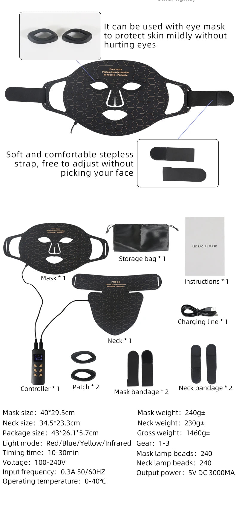 Silicone LED Red Light Therapy Mask (Face & Neck)