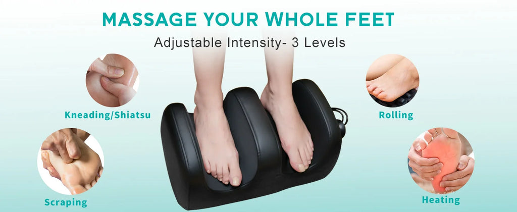 Masgre Electric Foot Massager Machine with Heat Shiatsu Kneading Feet Calf Massagers for Relaxation Plantar Fasciitis Remoted