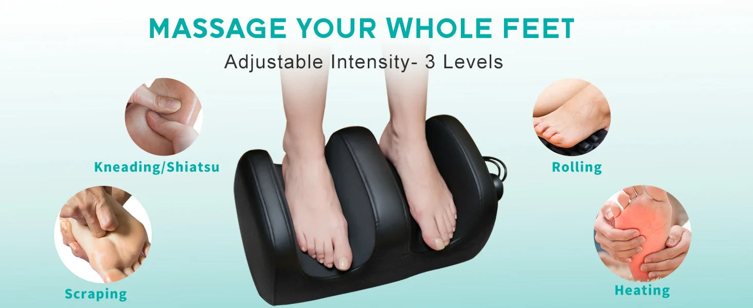 Masgre Electric Foot Massager Machine with Heat Shiatsu Kneading Feet Calf Massagers for Relaxation Plantar Fasciitis Remoted