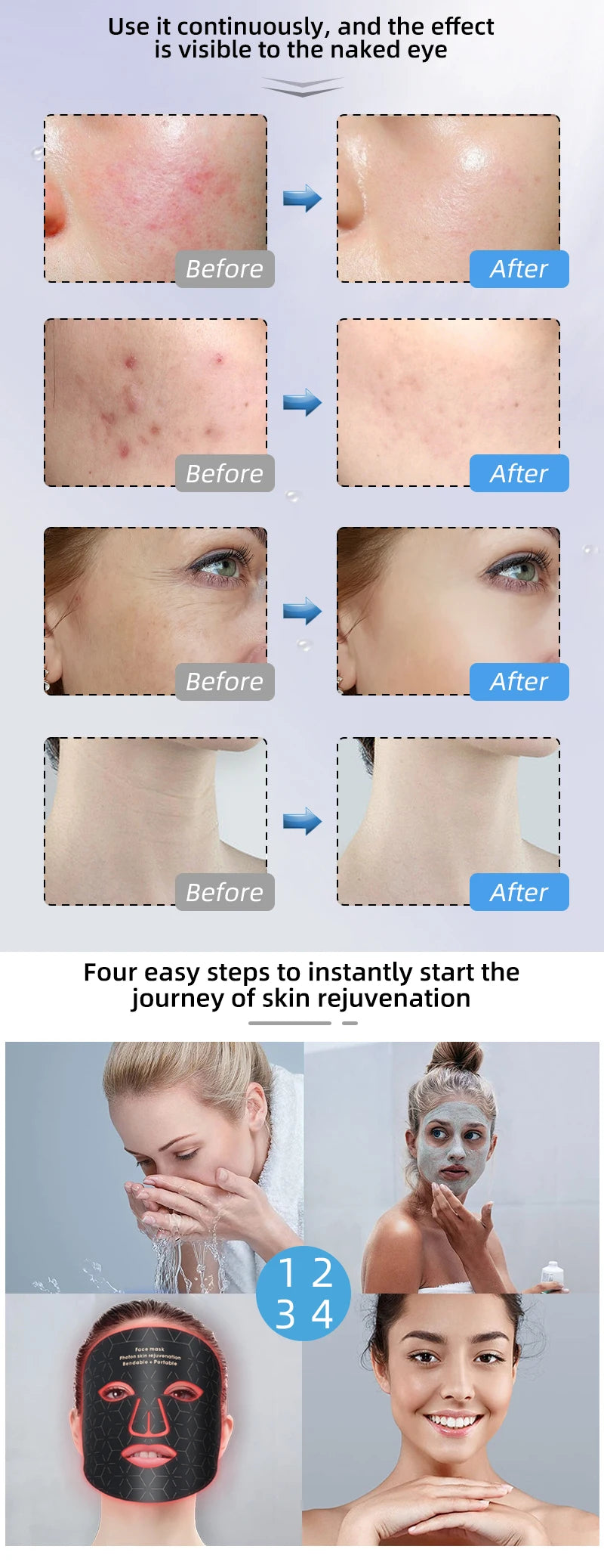 Silicone LED Red Light Therapy Mask (Face & Neck)