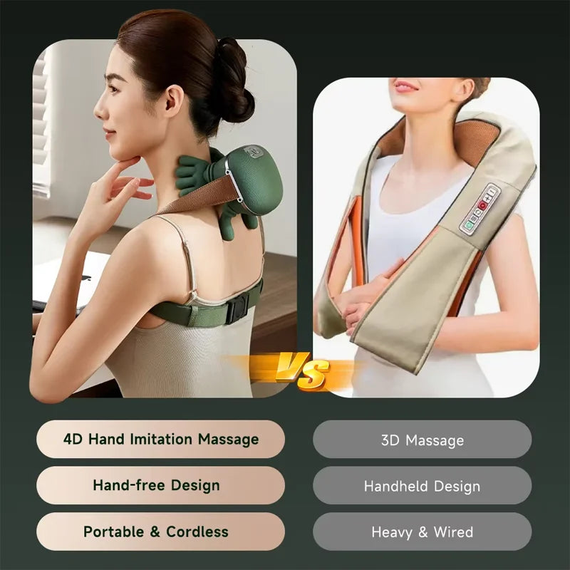 Wireless Shiatsu Neck & Shoulder Massager: 3D Kneading Massage Shawl with Heat