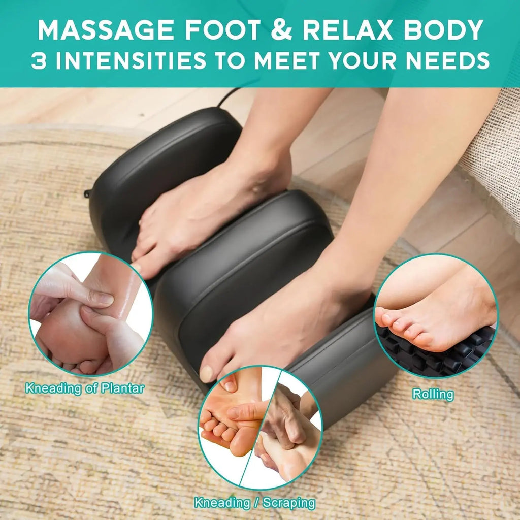 Masgre Electric Foot Massager Machine with Heat Shiatsu Kneading Feet Calf Massagers for Relaxation Plantar Fasciitis Remoted