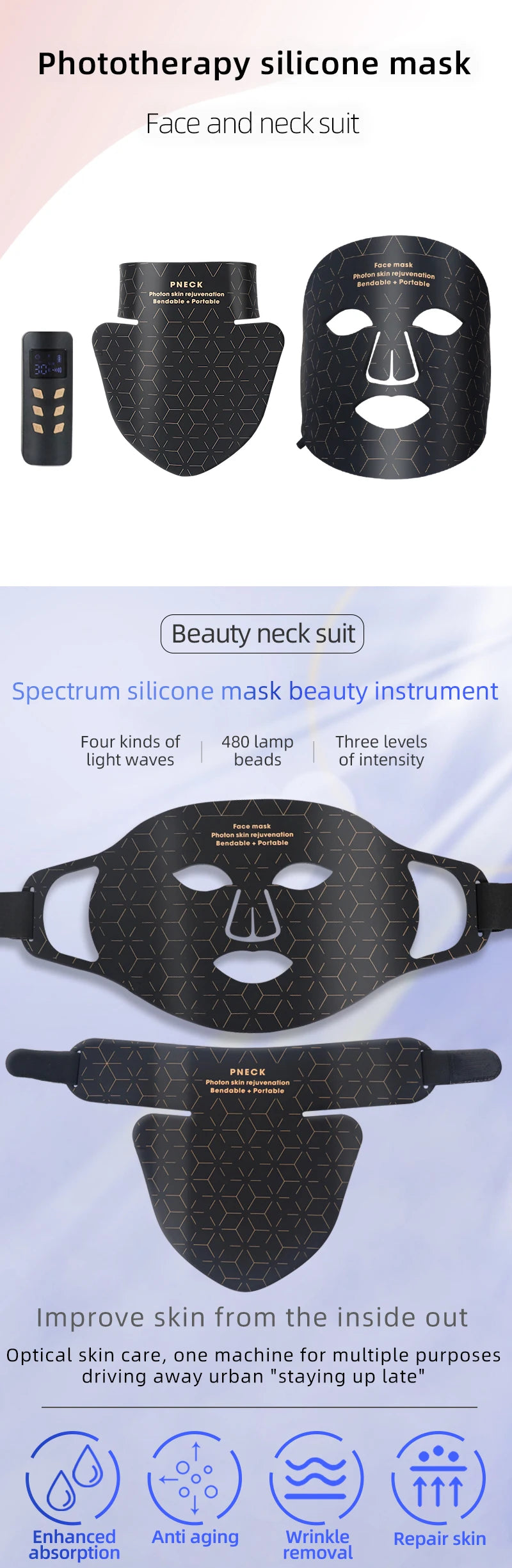 Silicone LED Red Light Therapy Mask (Face & Neck)