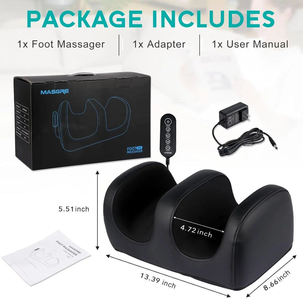 Masgre Electric Foot Massager Machine with Heat Shiatsu Kneading Feet Calf Massagers for Relaxation Plantar Fasciitis Remoted