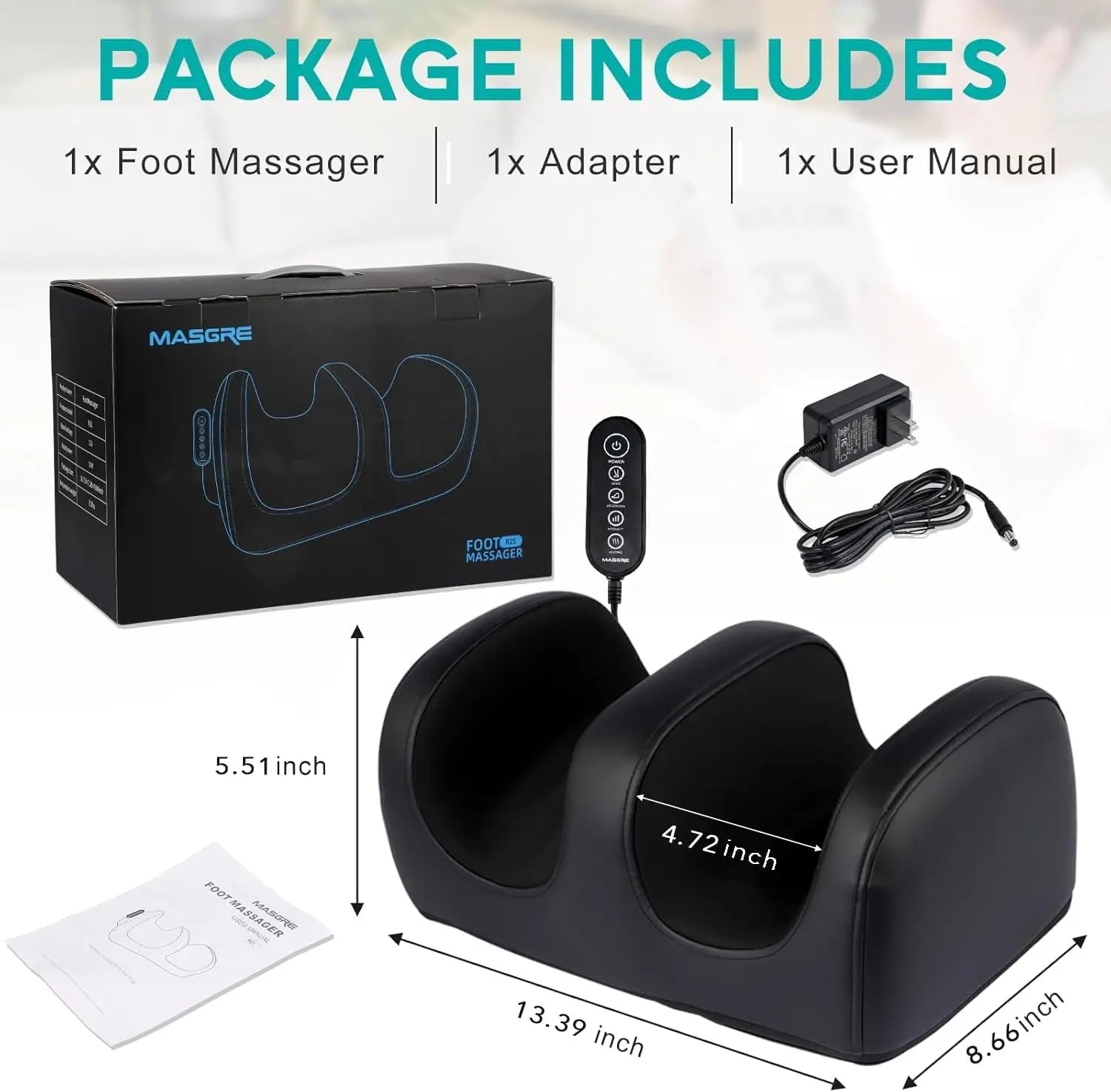 Masgre Electric Foot Massager Machine with Heat Shiatsu Kneading Feet Calf Massagers for Relaxation Plantar Fasciitis Remoted